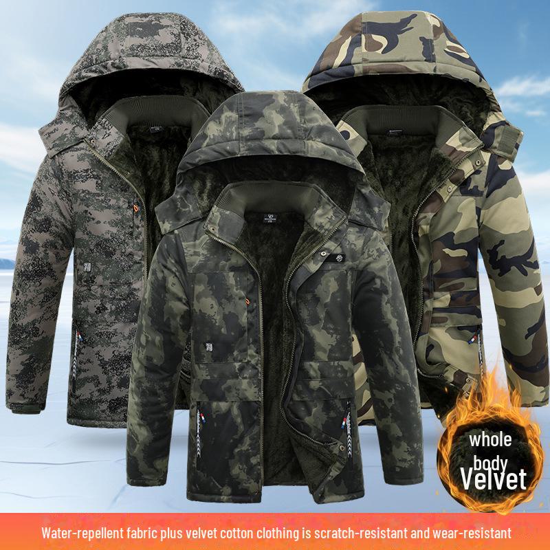 Men's Winter Camouflage Velvet-Lined Workwear Coat