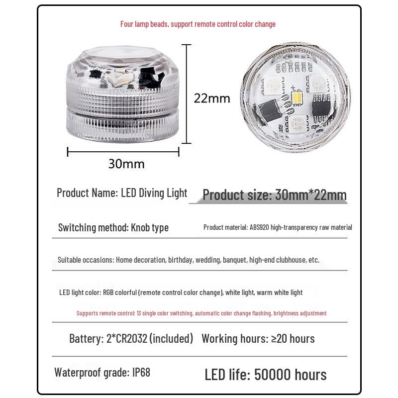 RGB Waterproof LED Fish Tank Light Submersible Candle Pool Light for Festival Decoration Atmosphere.