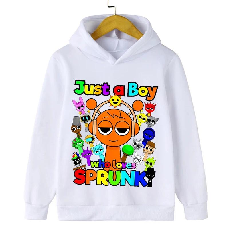 New Cartoon Sprunki Just a Boy Print Boys Hooded Sports Sweatshirt Fall and Winter Casual Comfortable Warm Children's Sweatshirt