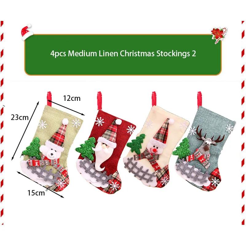 

4 Christmas Stockings Socks Santa Snowman Hanging Xmas Tree Ornaments Christmas Decor for Home New Year Navidad Candy Gift Bags As show