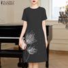 ZANZEA Women Summer Round Neck Casual Short Sleeve Print Dress