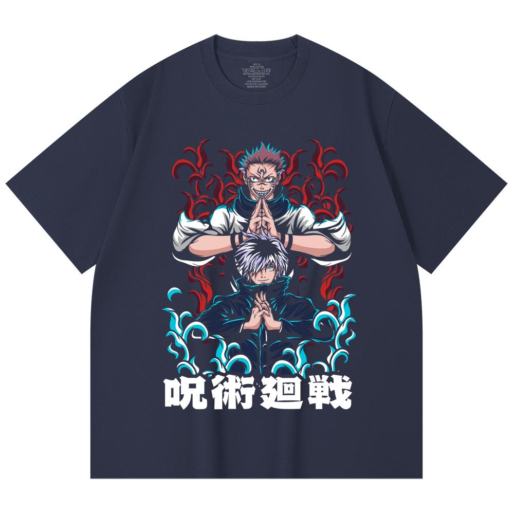 230 Gsm 100% Cotton Jujutsu Kaisen V49 Gojo Sukuna Print Unisex Heavy Cotton T Shirt