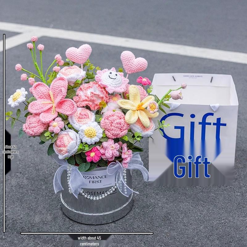 Вязаный букет ручной работы: Роза, Тюльпан, Ландыш Пряжа Цветы