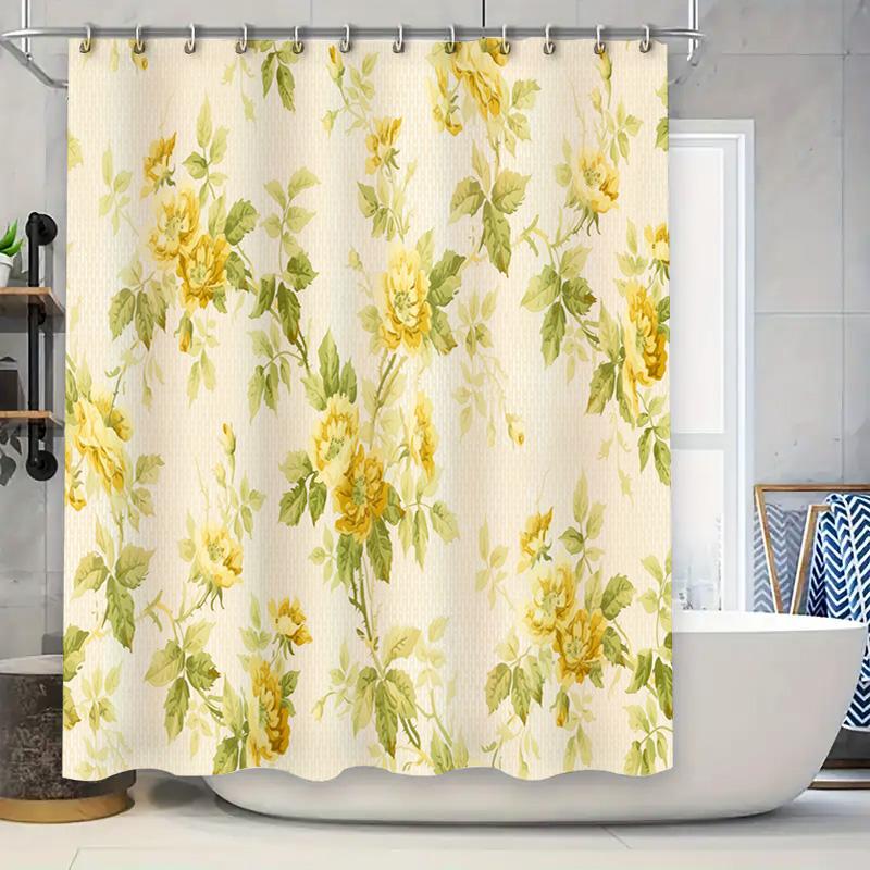 

Delightful Floral Shower Curtain Yellow Green Watercolor Print For Bathroom Decor Waterproof Fabric 72 X 84, Durable, Anti-Milde W60H190(CM)-1 Pcs