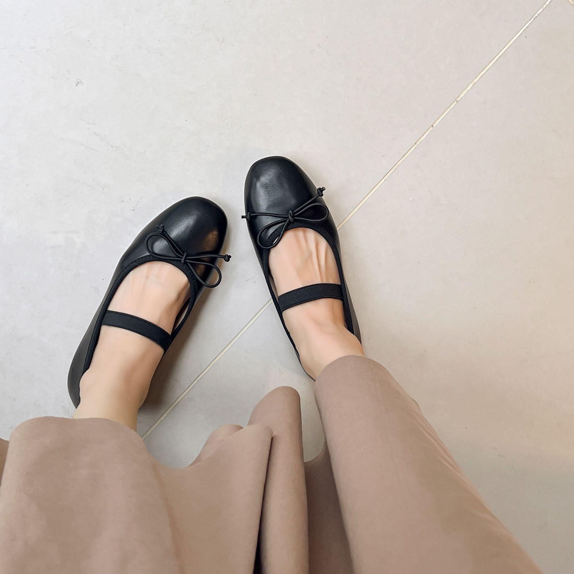 

Bow round head ballet shoes wear new shallow mouth soft sole flat bottom beanie shoes women s shoes 40