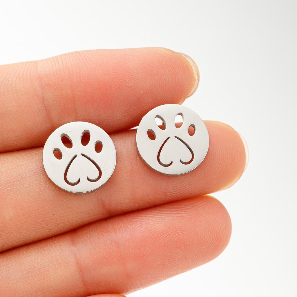 Cute Pet Dog Paw Print Stud Earrings Mini Golden Color Sweet Stainless Steel Ear Studs For Women Girls Fashion Zircon Gifts