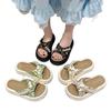 Internet Celebrity Thick Bottom Color Cross Pearl Slippers Women 2025 New Summer Wear Non-slip Casual Beach One-word