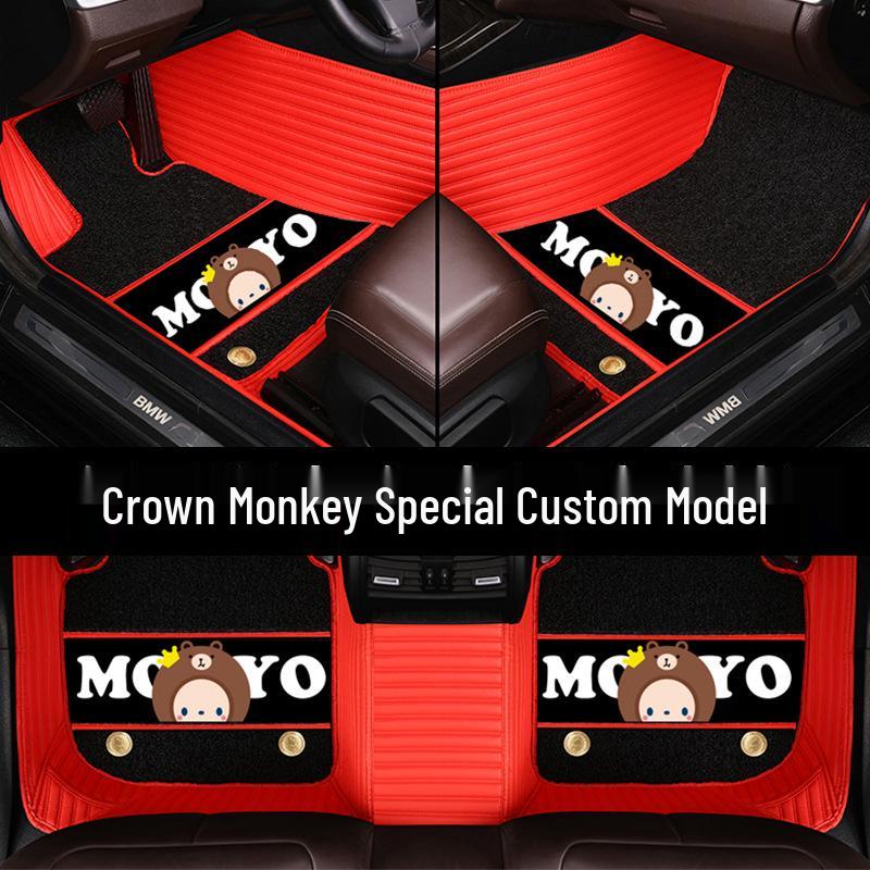 Custom Leather Car Floor Mats for Women - Cartoon Design, Double-Layer, Full Coverage