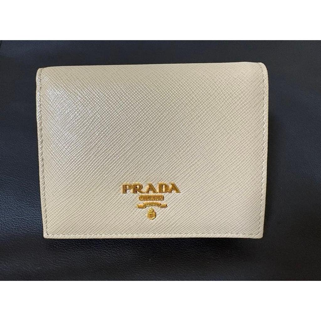 Good Condition PRADA Saffiano Bifold Wallet 1MV204 Beige Box/Card