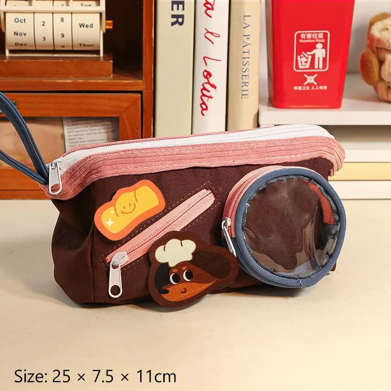 

1 Piece Large Capacity School Zipper Pen Bag Creative Kawaii Pencil Case For Kids Sweet Food Series Badge Stationery Storage Bag