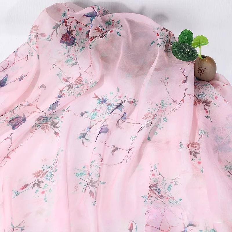 Hedvábný šátek dekorativní 30D Tištěný šifon Inkoustová malba Čínský styl Látka Starobylý kostým Hanfu Sukně Gáza Gázová oděvní látka
