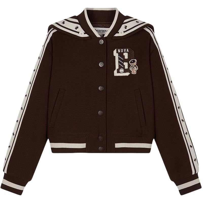 Teenie Weenie Women's Sailor Collar Two-Way Wool Baseball Jacket