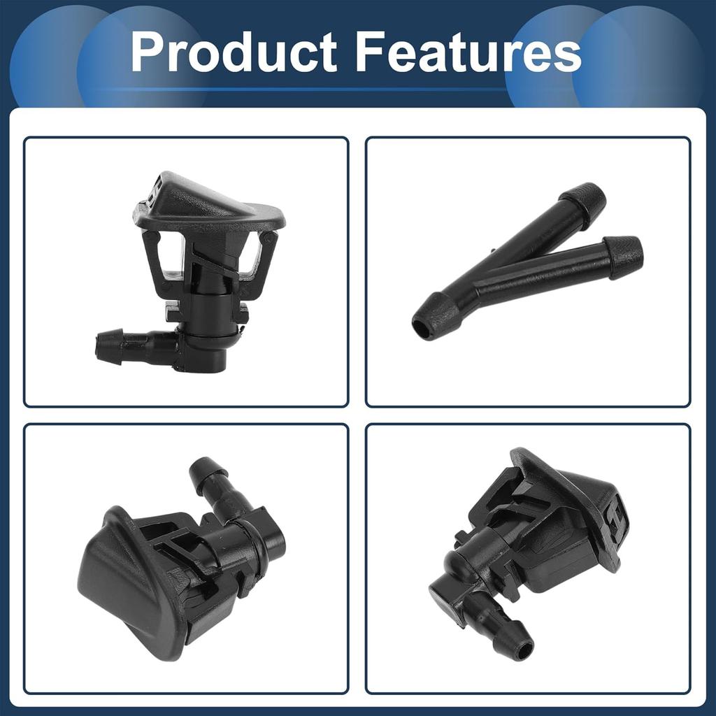 Windshield Washer Nozzle Front with Hose Connector No.68164356AB for Jeep Wrangler 2013-2018 Plastic Black