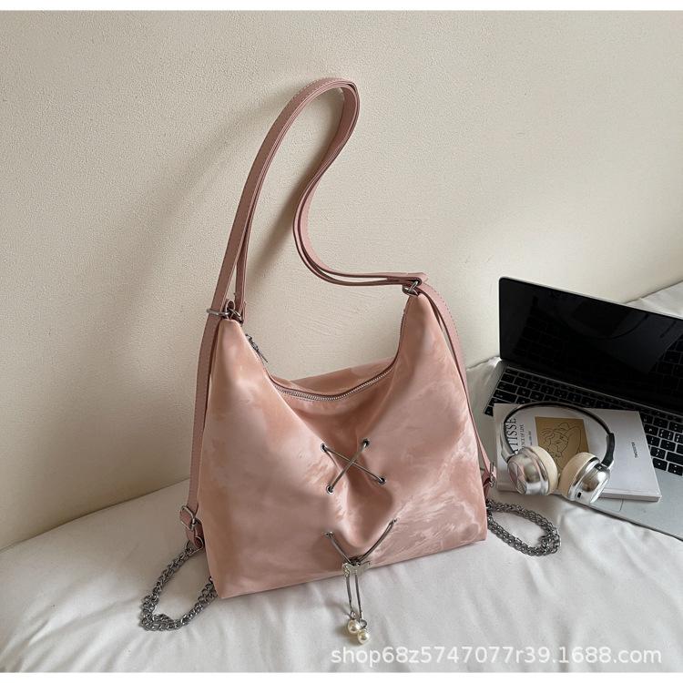 Gentle Texture Simple Chain Shoulder Bag Women's 2025 Spring New Solid Color Ins Messenger Bag Tote Backpack