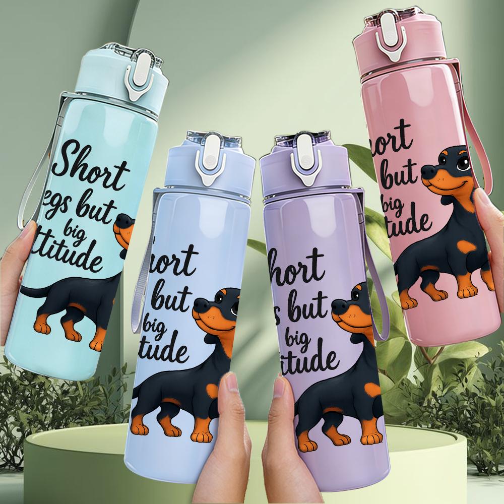 1PC Dachshund Attitude Quote Text 750ml Color Plastic Sports Water Bottle Leakproof Flip Straw Lid For Sports Office Home Use