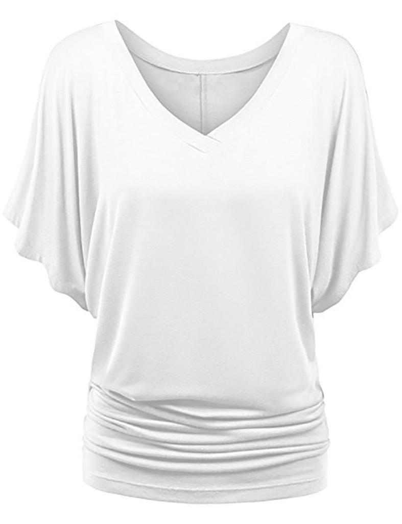 Plus Size Women's V-Neck Batwing Sleeve T-Shirt - A1375