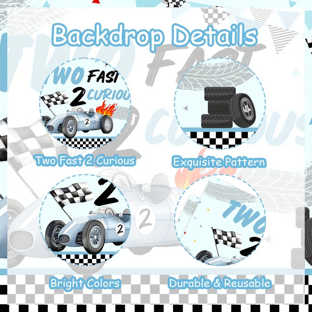 Photo Background with Racing Car Theme, Party Decoration Supplies, Happy Birthday, Second Anniversary, 1 Unit