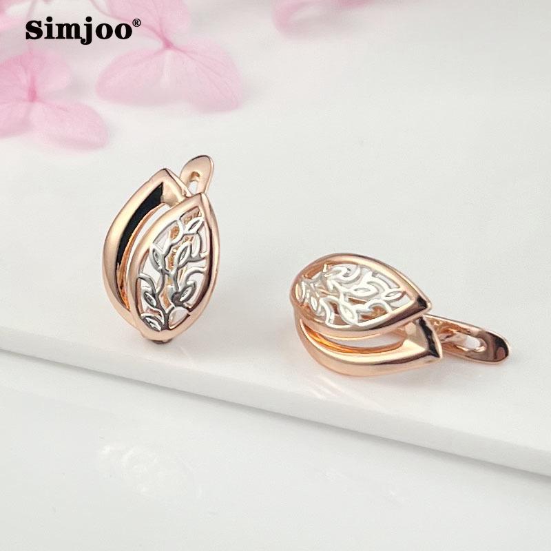 SIMJOO Różowe złoto Modne dwukolorowe kolczyki z pustymi wzorami