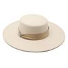 Flat Top Top Hat Female British Versatile Retro Beige Woolen Black White Felt Hat 10Cm