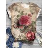 Summer Round Neck Flower Butterfly Pattern 3D Print Top Fashionable Casual Short Sleeved Women's T-shirts