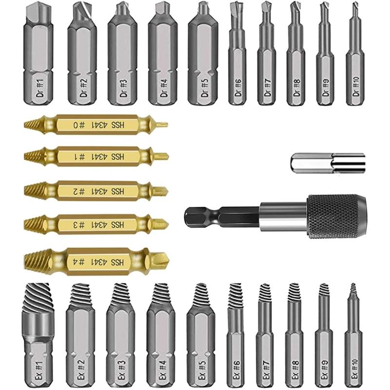 5pc screw extractor set easy out drill bits guide broken screws bolt clearance