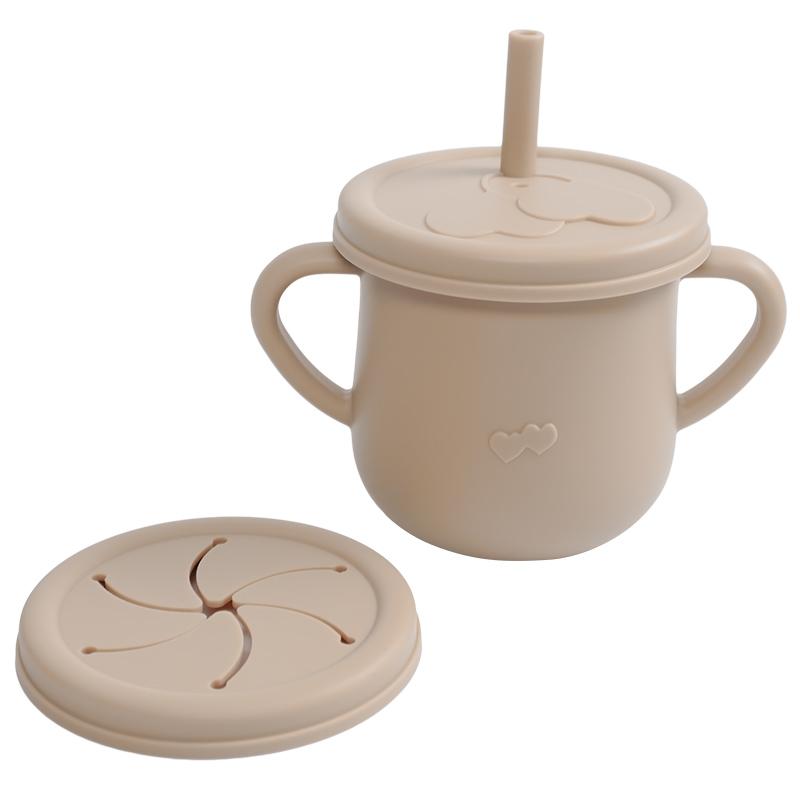 Silicone Baby Straw Cup - Cute Training Sippy Cup with Handles, Straws, Lids - Reusable Snack Cups Feeding Supplies for Toddlers