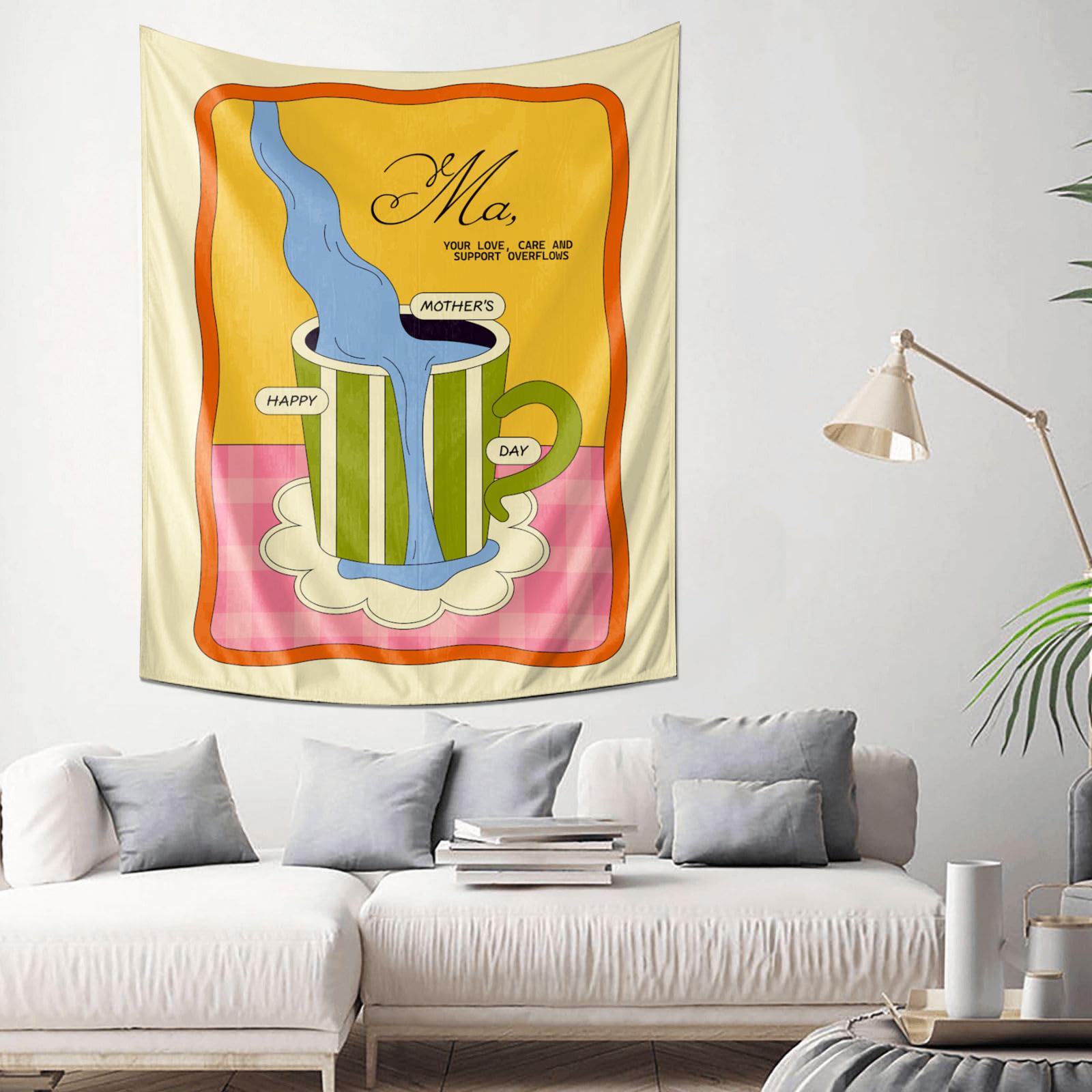 

С Днем Матери Кружка Переполненная Любовью Настенный Гобелен Машинная Стирка Все Сезоны Декор Печать Милый Арт Дизайн Дом нетоксичный 74x94cm(29x37in)