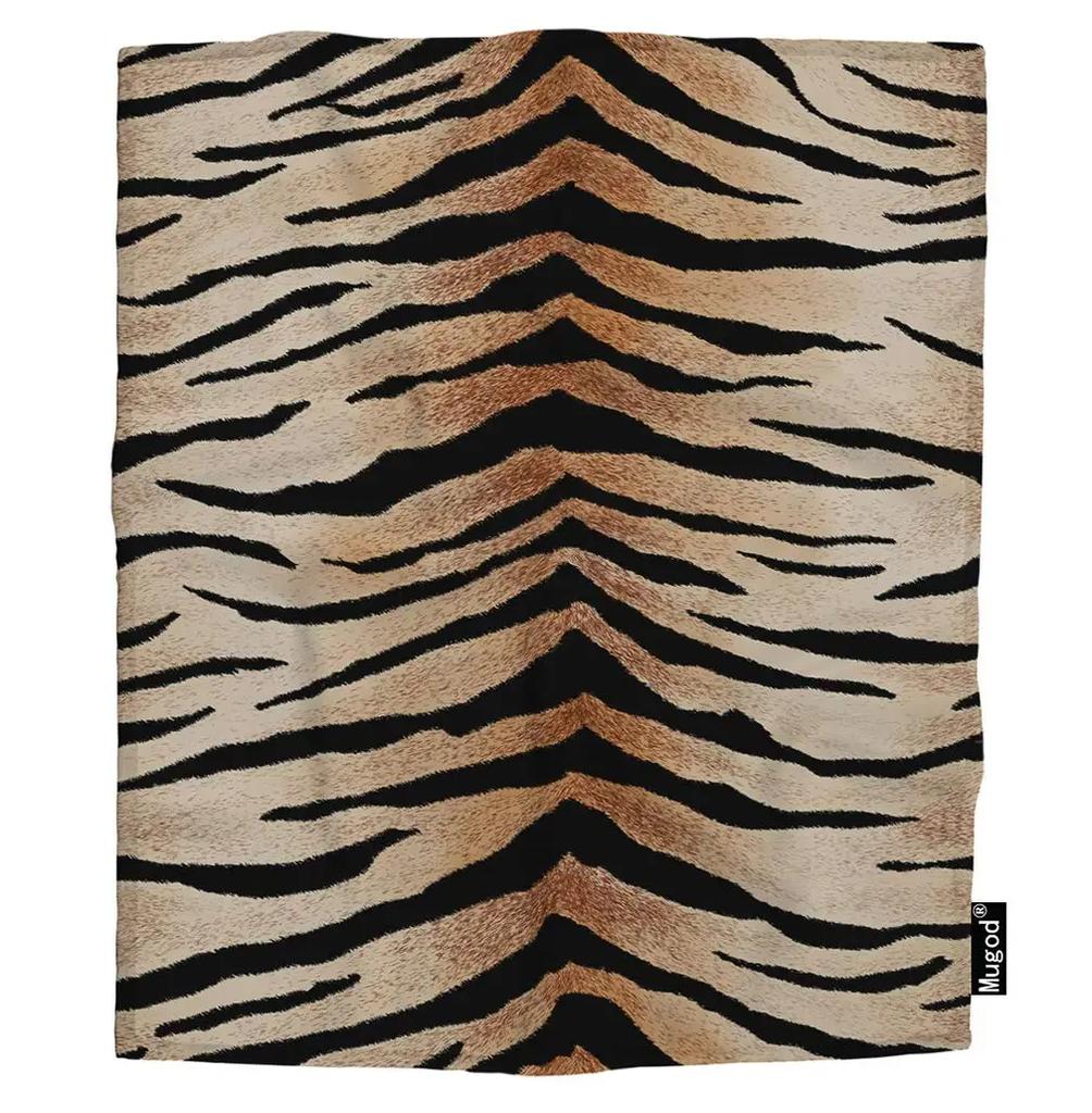 Realistic Tiger Skin Print Flannel Throw Blanket - Portable Warm for Bed/Rug, King Size, Animal Decor Textile