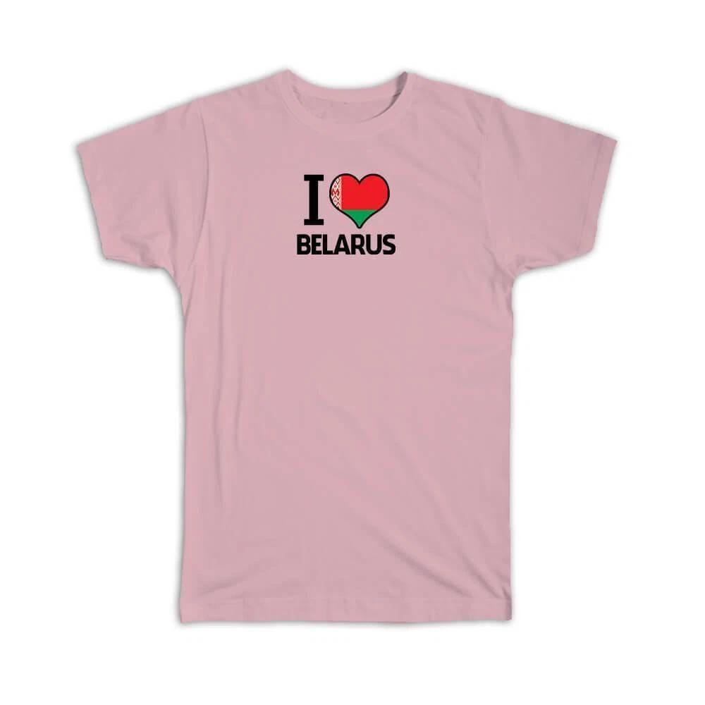 Gift T-Shirt : I Love Belarus Flag Heart Country Crest Belarusian Expat 4XL