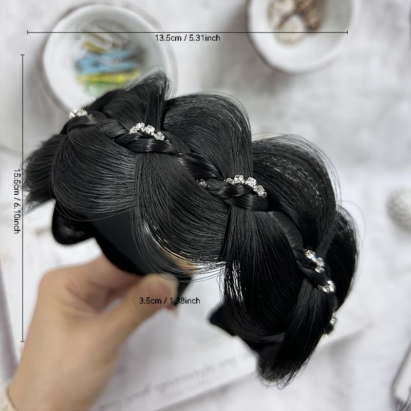 [Rhinestone Fishbone Hairband for Women] Rhinestone Fishbone Braids Hairband for Women, Non-Slip Elevating Headband, Fashionable Hair Accessory