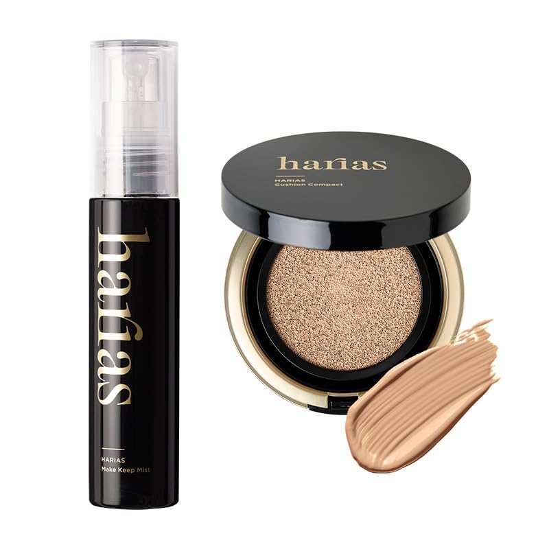 HARIAS Makeup Cushion Foundation Makeup Keep Fix Moisturizing and Makeup Preventing Spray (Official) 2-Piece Set (Amber), Mist, Mist, Serum,