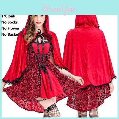 Women Girls Gothic Little Red Riding Hood Cape Fancy Dress Halloween Costume For Adults And Teens