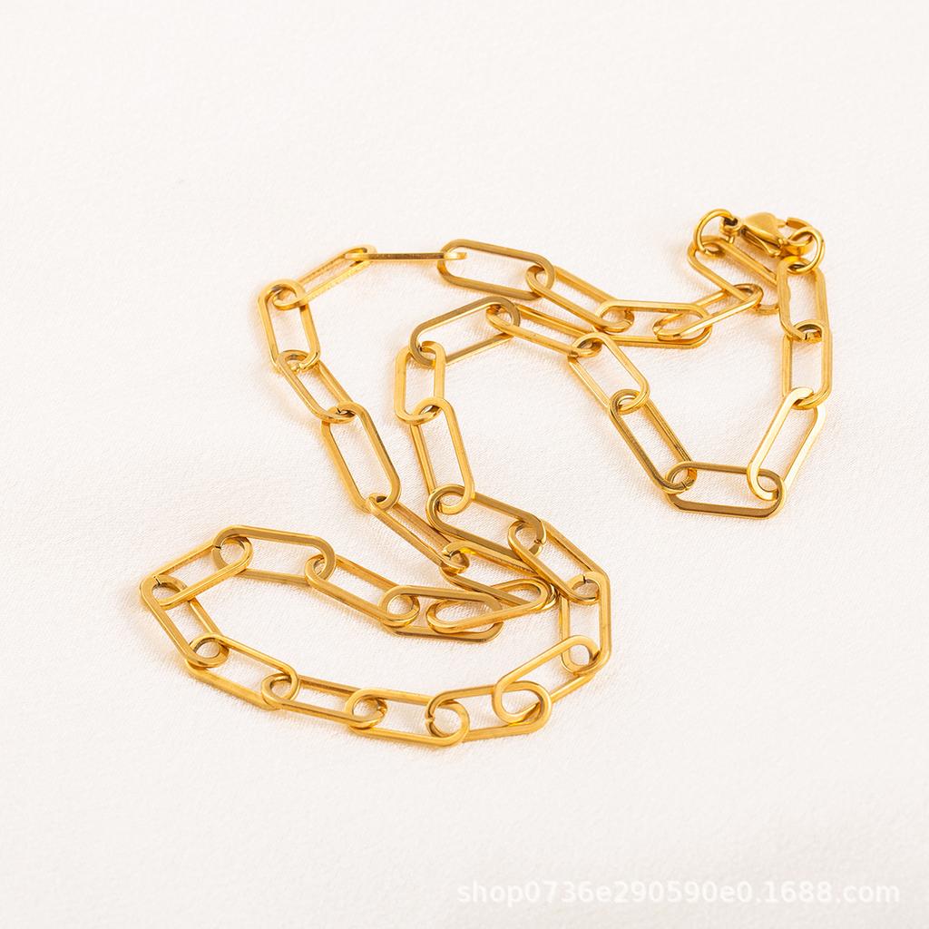 45Cm Stylish Simple Stainless Steel Paper Clip Chain Necklace Color Clavicle Chain Square Squashed Premium Durable