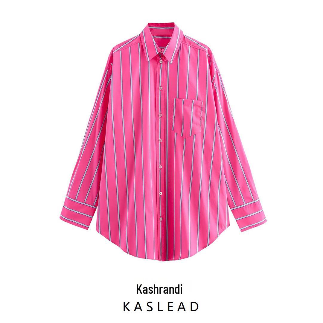 

2025 Spring Women s European & American Style Fashion Striped Loose Shirt L