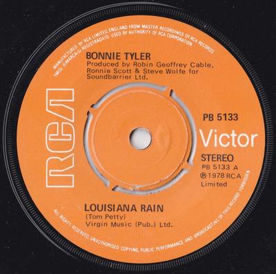 7inch Record BONNIE TYLER - Louisiana Rain PB5133 RCA Victor 1978 UK Rock Used