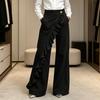 Women Denim Trousers, Wide Leg Elastic Waist Casual Pants, Soft Comfortable Loose Fit Trousers for Daily Wear Street Party