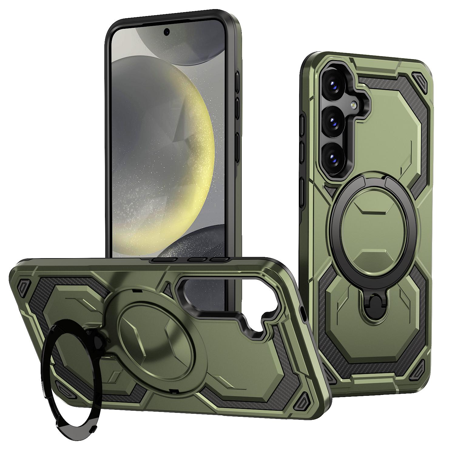 

For Samsung Galaxy S25+ Magnetic Case Ring Kickstand PC + TPU Hybrid Phone Cover