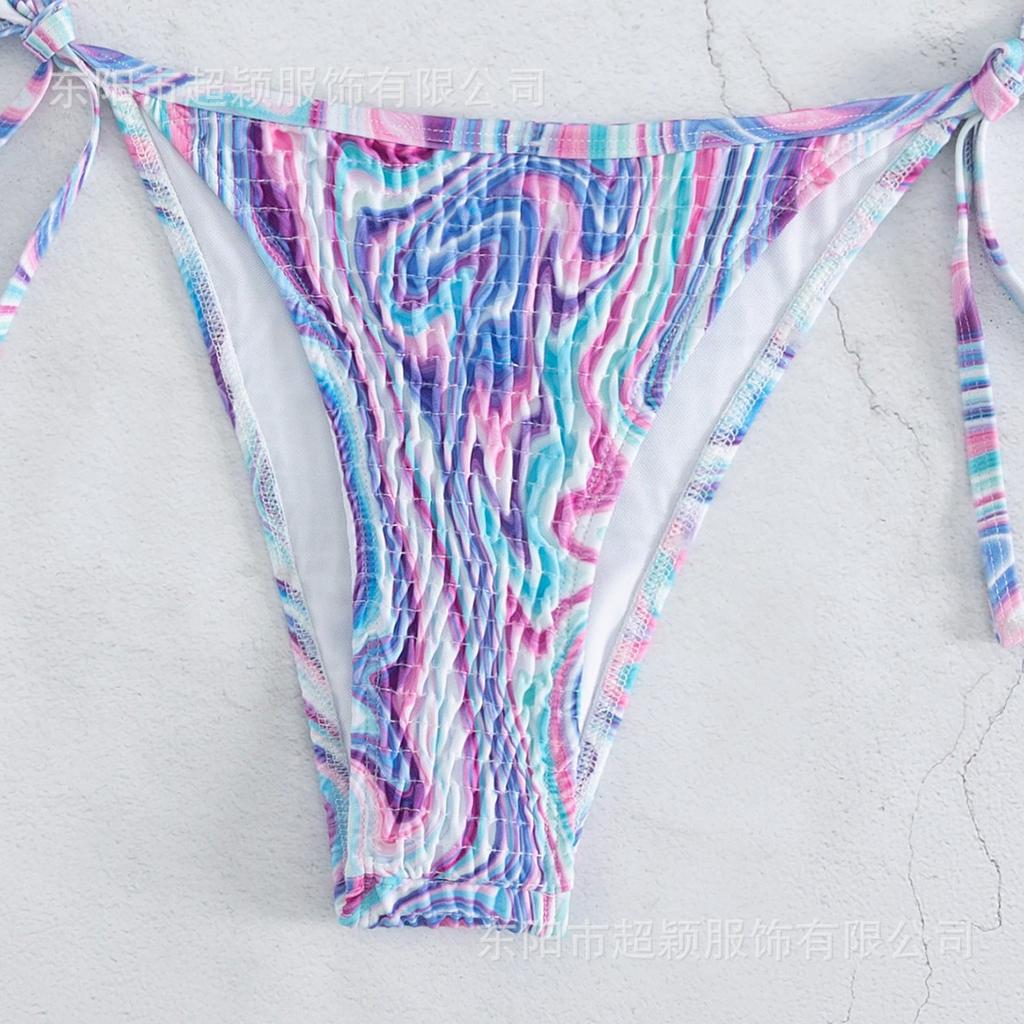European And American Sexy Split Two-Piece Swimsuit Colored Halter Bikini Triangle Cup Random Print Woman