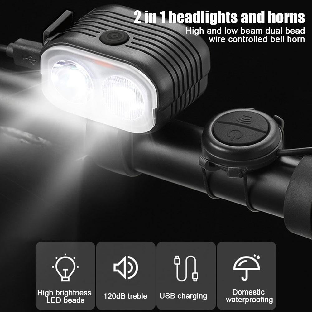 2 In 1 Waterproof USB Rechargeable Light With Horn 200lm Bicycle COB Front Light With 120dB Loud Horn Cycling Flashlight Bicycle
