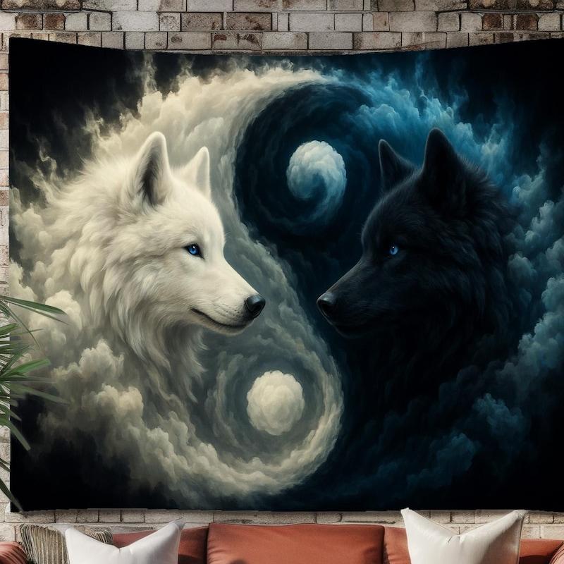 Tapestry Wolf Yin Yang 75x100