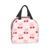 Cherry bow flowers Lunch Bag Waterproof Insulated Canvas Cooler Bag Thermal Cold Food Picnic Travel Tote for Women Children