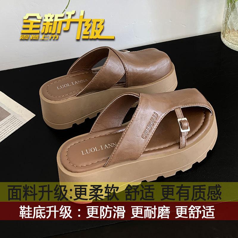 Retro fashion muffin thick bottom comfortable versatile lazy sandals women's outer wear 2025 spring and summer new bag head half slippers