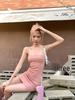 Pink Spicy Chic French Spaghetti Strap Dress - Women's Elegant Slim Fit
