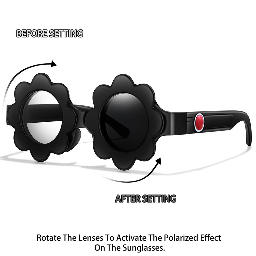 Kids Sunflower Round Sunglasses Cute Cartoon Rotation Lenses Fashionable Vintage Eyewear Party Shades