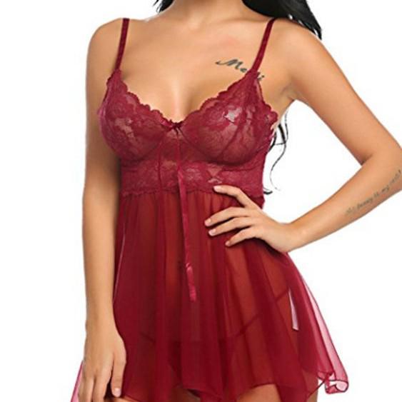 European & American Sheer Lace Lingerie Nightgown