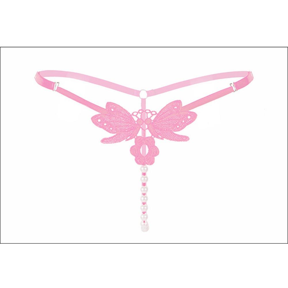 [Free Shipping] 4 Gift Boxes, Sexy Thong Women's Embroidered Pearl Massage Underwear Transparent Low-rise T-pants