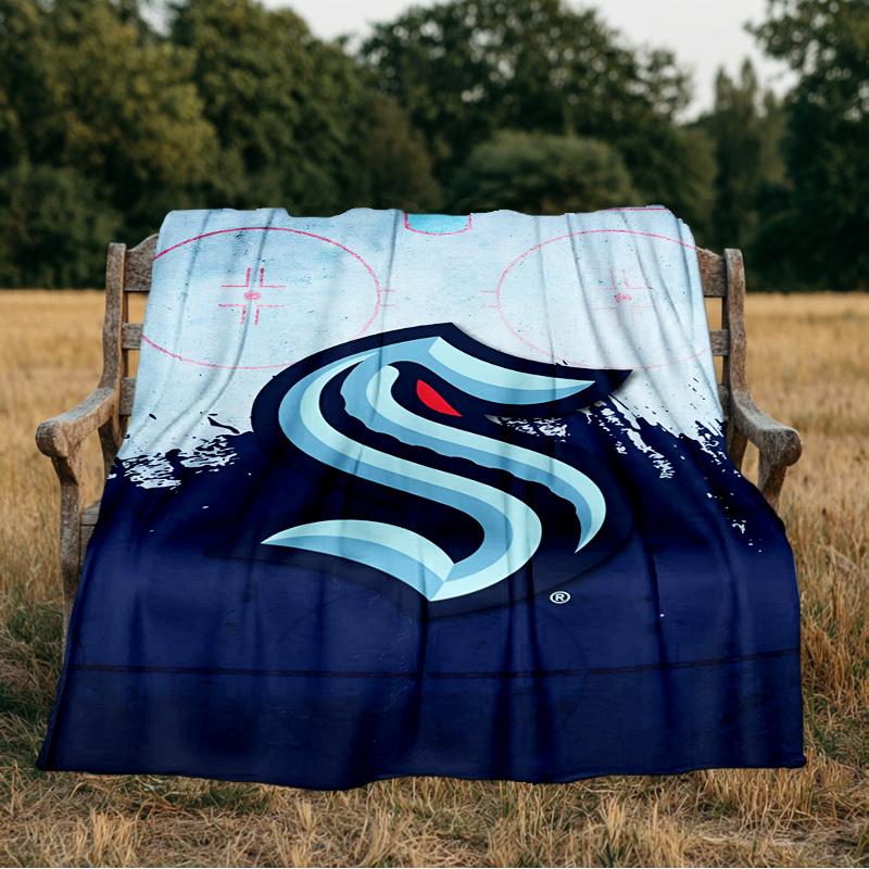 Seattle Kraken Logo Blanket Flannel Throw for Sofa, Indoor, Camping, Living Room, Office, Chair, And Bed Soft Birthday Gift