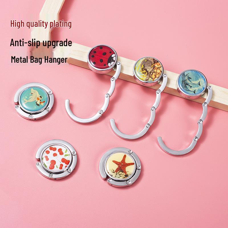 Portable Folding Handbag Hook with Epoxy Logo Sticker