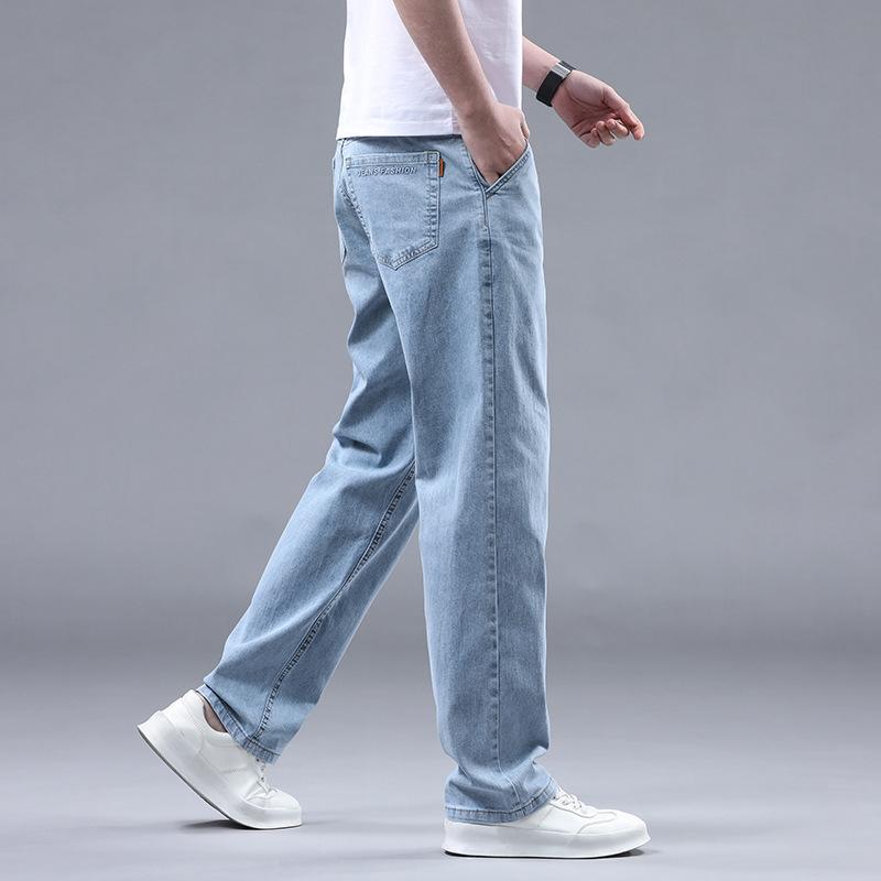 Summer Ultra-thin Lyocell Men's Jeans Drape Soft Fabric Loose Straight Casual Denim Pants Elastic Ice Silk Male Trousers