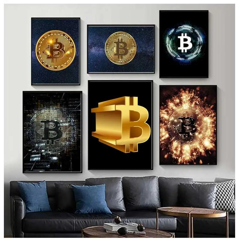 Vintage Abstract Bitcoin Symbol Bitcoin Cryptocurrency Art Poster Canvas Painting Wall Prints Picture for Living Room Home Decor